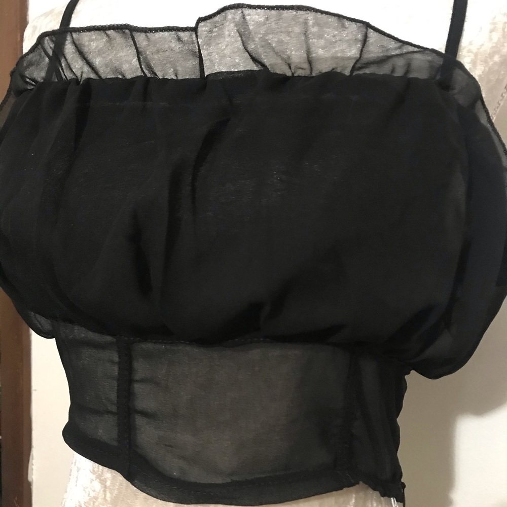 Sheer Black Ruffle Crop Top - Picture 2 of 8